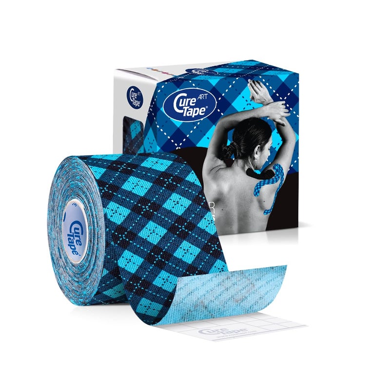 CureTape Art Kinesiology Tape | 1 Roll 5cm x 5m | Waterproof | Latex-Free Medical Tape | Kinesiotape for Sports & Fitness | Kinesiology recovery tape for Extreme Sports (Tartan)